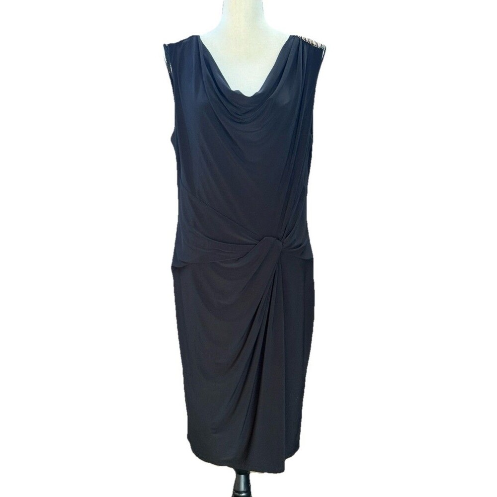 Anne Klein Black Sheath Dress Knee Length Twist Waist Size 16 Lined Classic